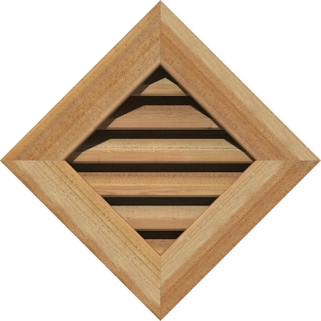 Diamond Gable Vent Functional, Western Red Cedar Gable Vent W/ 1 X 4 Flat Trim Frame, 22W X 22H